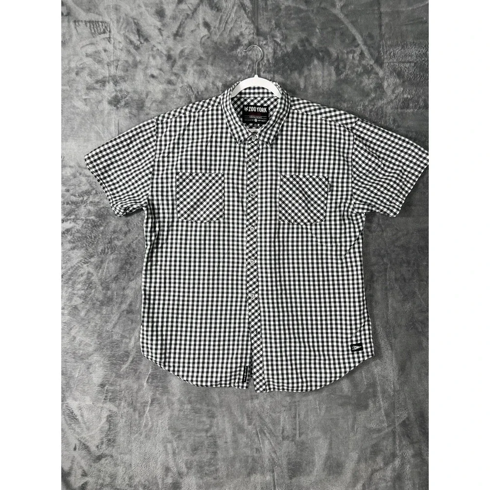 Zoo York Mens XXL Chaz Ortiz Gingham Button Down Shirt Black White Short Sleeve
